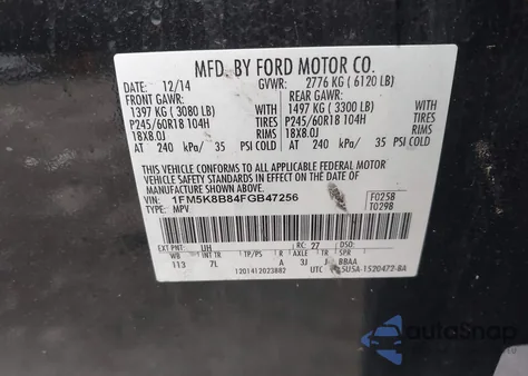 2015 Ford Explorer z USA, uszkodzony, nr VIN 1FM5K8B84FGB47256